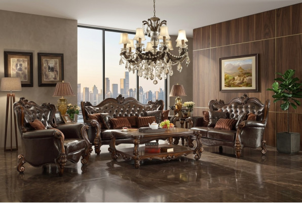 Luxus Chesterfield Sofa-Garnitur 3+2+1 Sëtzer + Couchtisch Miwwelen Canapé
