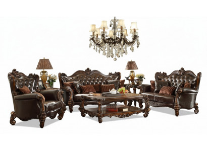 Luxus Chesterfield Sofa-Garnitur 3+2+1 Sëtzer + Couchtisch Miwwelen Canapé