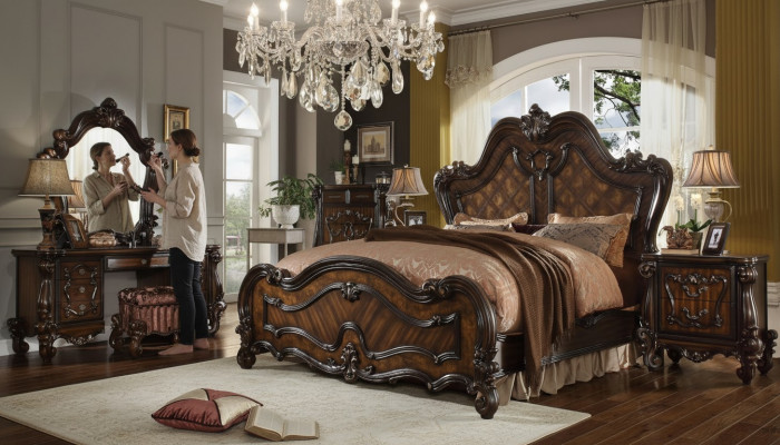 Schlofkummer Nuetsdëscher Set Bett 5 Stéck. Rokoko Barock Antik Stil Holz Bett
