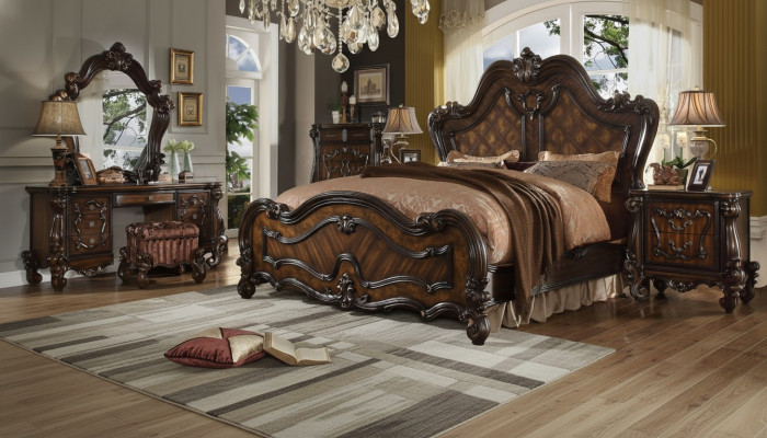 Schlofkummer Nuetsdëscher Set Bett 5 Stéck. Rokoko Barock Antik Stil Holz Bett