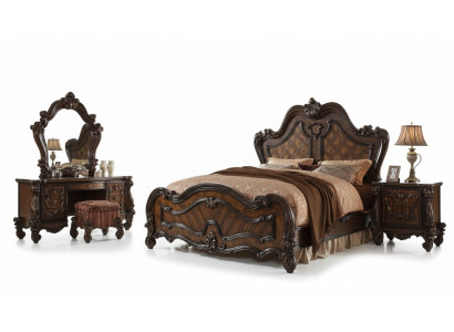 Schlofkummer Nuetsdëscher Set Bett 5 Stéck. Rokoko Barock Antik Stil Holz Bett