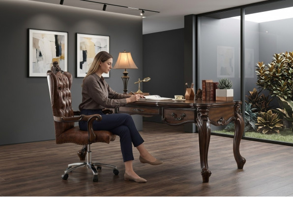 Chefssessel Sëtz Klassesch Stull Büro Dréierstull Lieder Holz Barock