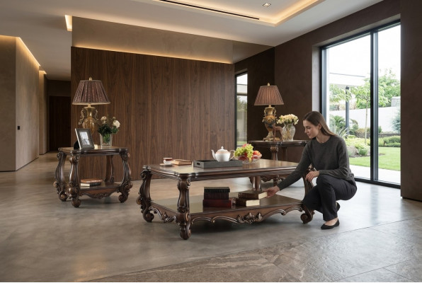 Luxus Canapé Dësch Eechent Holz Dekoratiounsdëscher Niewendësch Sofa Dësch Wunnzëmmer
