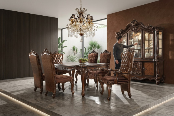 Komplett Deko Set Iessdësch + 6 Still Iesszëmmer Set Iess Grupp Holz Dësch