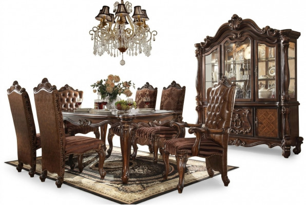 Komplett Deko Set Iessdësch + 6 Still Iesszëmmer Set Iess Grupp Holz Dësch