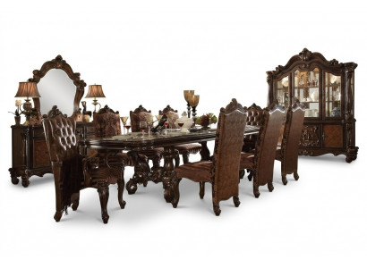 Klassescht Komplettsset Iessdësch + x6 Chesterfield Still Iesszëmmer Garnitur
