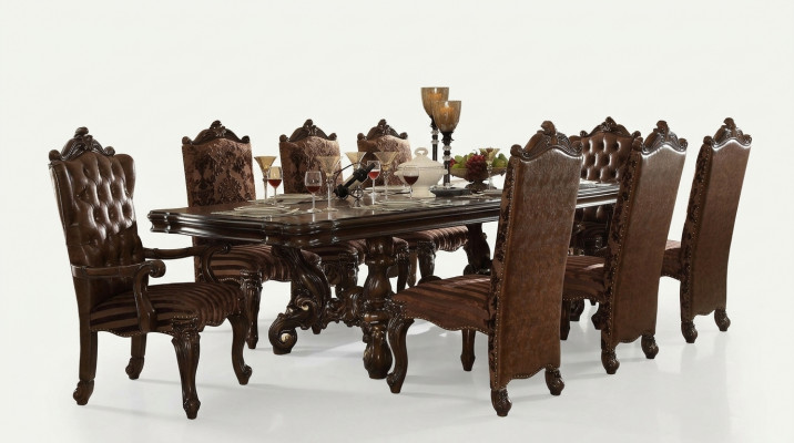 Klasseschen Iessdësch Holz Iesszëmmer Garnitur 8x Still Designer Set
