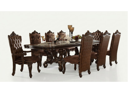 Klasseschen Iessdësch Holz Iesszëmmer Garnitur 8x Still Designer Set