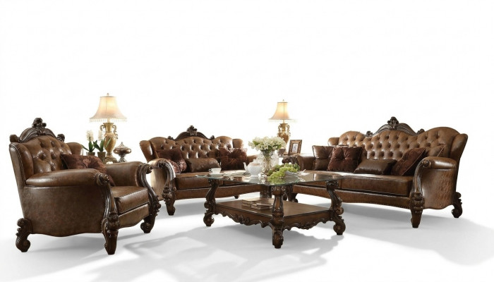 Lädersofa Barock Stil Rokoko Lieder Canapé Sofa Polster Sëtz 3-Sëtzer Dräisëtzer