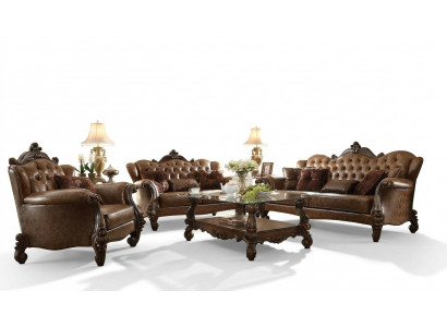 Lädersofa Barock Stil Rokoko Lieder Canapé Sofa Polster Sëtz 3-Sëtzer Dräisëtzer