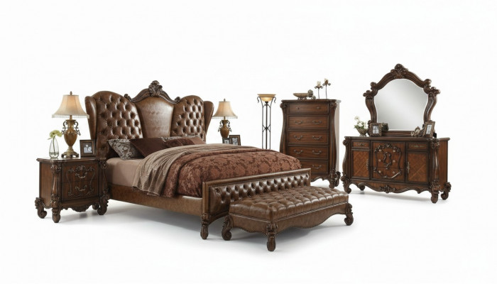 Design-Schlofzëmmer 6-Stéck-Schlofzëmmer Komplette Deko-Set Bett Niewendësch