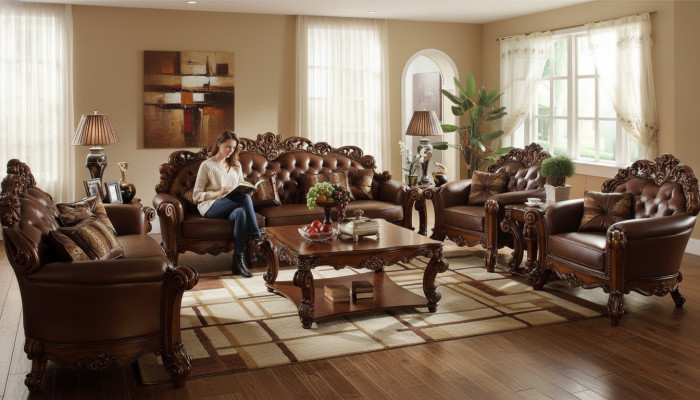 Komplett Set Sofagarnitur 5 Deeler. Couchtisch Sofa Couch Holz Wunnlandschaft
