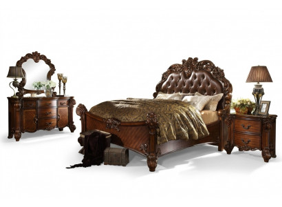 Klassesch Schlofzëmmer-Set: Bett, Nuetsdësch, Kommod, Spigel, Kommod.