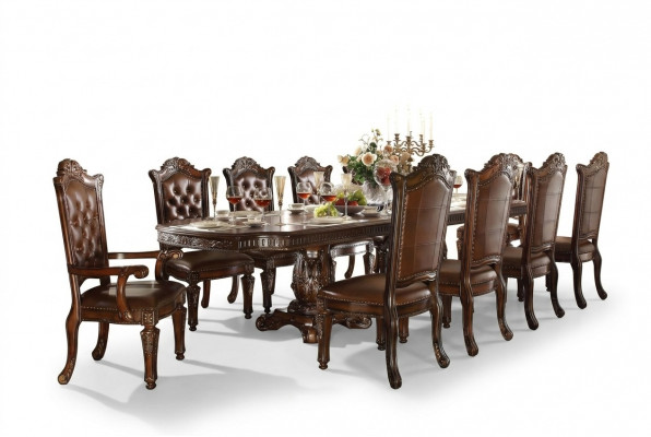 Luxuriéis Barockstil Iesszëmmer Set Designer Iessdësch mat Braune Chesterfield Stillen