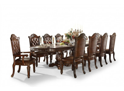 Luxuriéis Barockstil Iesszëmmer Set Designer Iessdësch mat Braune Chesterfield Stillen
