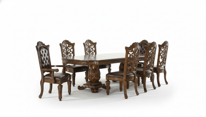 Iesszëmmer Garnitu Barock Rokoko Dësch & 8x Chesterfield Still 9tlg. Set