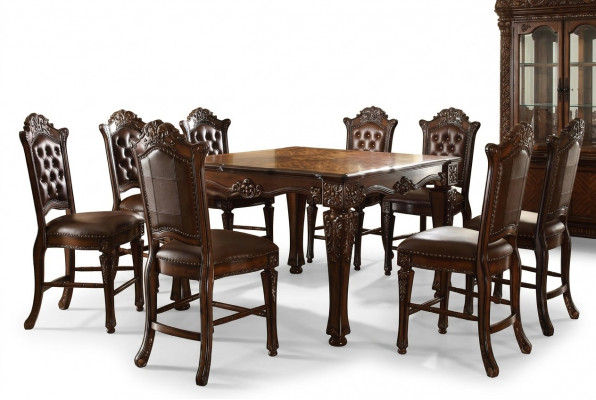 Designer Iesszëmmer Miwwelen Rechteckegen Holzdësch x8 Still 9-Deeler Set