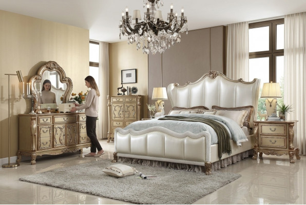 Kinneksch-Schlofschlofzëmmer Set Bett + 2 Nuetsschief Leder Better Duebel Hotel nei