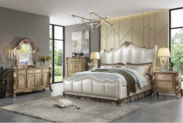 Kinneksch-Schlofschlofzëmmer Set Bett + 2 Nuetsschief Leder Better Duebel Hotel nei