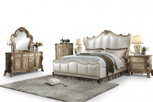 Kinneksch-Schlofschlofzëmmer Set Bett + 2 Nuetsschief Leder Better Duebel Hotel nei
