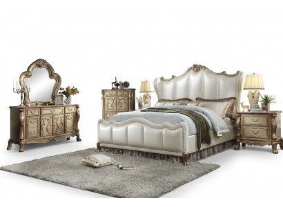 Kinneksch-Schlofschlofzëmmer Set Bett + 2 Nuetsschief Leder Better Duebel Hotel nei