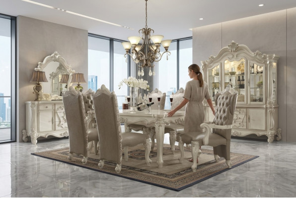Wäisst Iesszëmmer Set Designer Garnitur Iessdësch Still Kommode Spigel