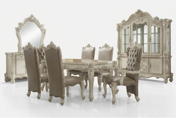 Wäisst Iesszëmmer Set Designer Garnitur Iessdësch Still Kommode Spigel