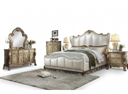 Chesterfield Set 3-Deeler Garnitur Bett + 2x Nuetsdësch Barock Stil Schlofkummer