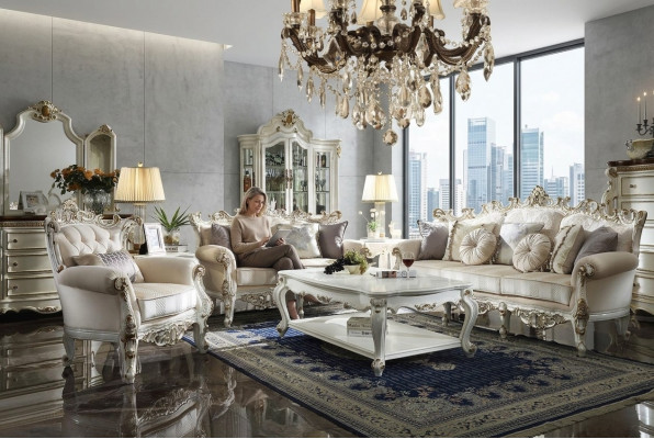 Luxus Chesterfield Sofagarnitur 3+2+1 Sëtzplazen mat Miwwelen Dësch Couch