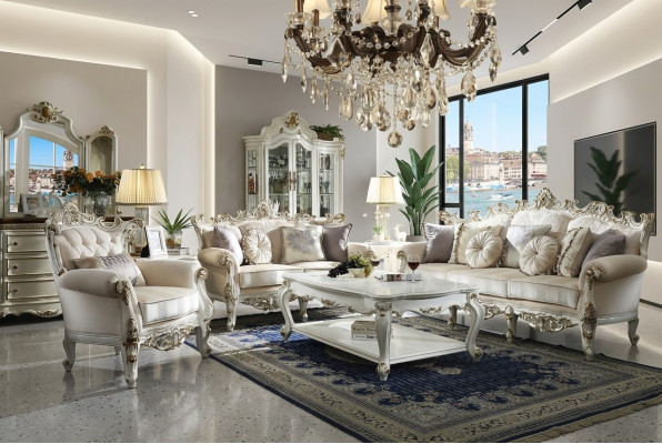 Luxus Chesterfield Sofagarnitur 3+2+1 Sëtzplazen mat Miwwelen Dësch Couch