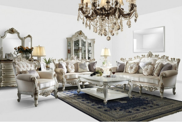 Luxus Chesterfield Sofagarnitur 3+2+1 Sëtzplazen mat Miwwelen Dësch Couch