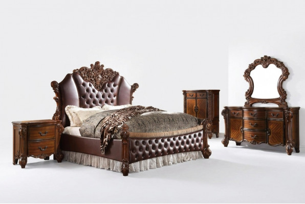 Bett 2x Nuetsdëscher 3-deel. Set Miwwelen Barock Rokoko Schlofzëmmer 180x200