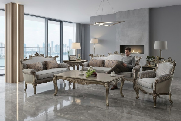 Klassesch 321 Sëtz Sofa Garnitur Polsterset Wunnlandschaft Canapé