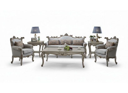 Gëlleng Sofa-Garnitur 3+2+1 Sëtzer 2x Säitendësch Coffeesdësch 6-Deeler Wunnzëmmer