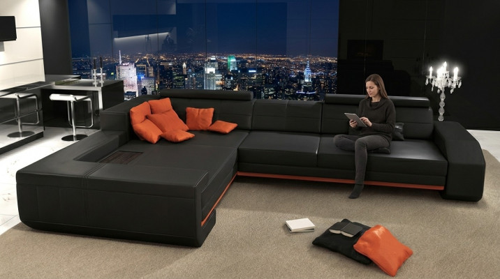 Sofa L-Form Ledersofa Couch Wunnlandschaft Garnitur Design Ecksofa