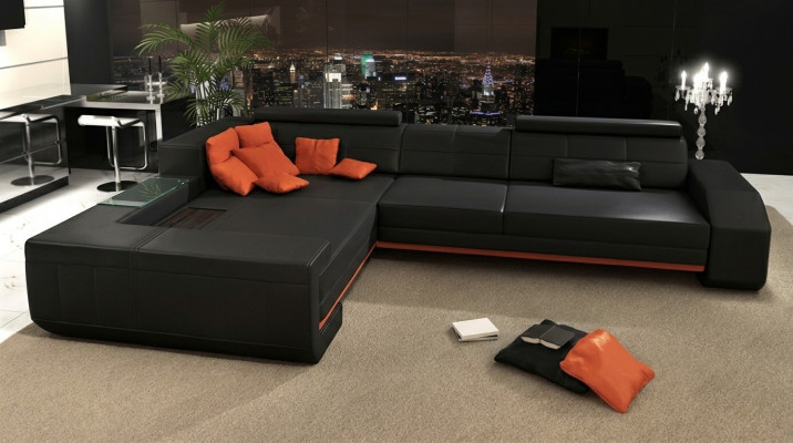 Sofa L-Form Ledersofa Couch Wunnlandschaft Garnitur Design Ecksofa