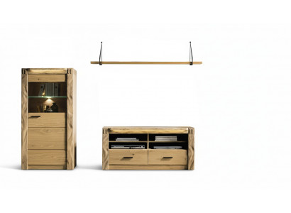 Wunnwand Wunnzëmmer Vitrin Kommod Regal 3-teiligs Set Regaler Schief.