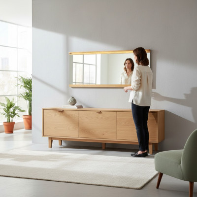 Spigel Wollspigel Designer Diele Wunnzëmmer Buedzëmmer Holz Glas Design 151x70cm XXL