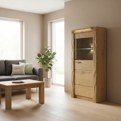 Mauer Schaf Schief Schief Vitrin Glas Design Héich Holz Vitrinen Wunnzëmmer Miwwelen