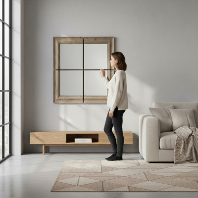 Wandspigel Holzrahmen Spigel Miwwel Nei 105*105cm Glas Rahmen Wand xxl modern