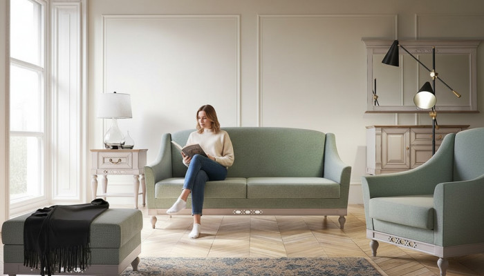 Sofa-Garnitur 3+1+1 Sëtzer Sofas Canapé Polster Garnitur Modern Couchen Stëff
