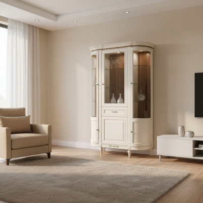 Klassesch Schief Vitrin Holz Edle Luxus Glas Sektioun Holz Regal