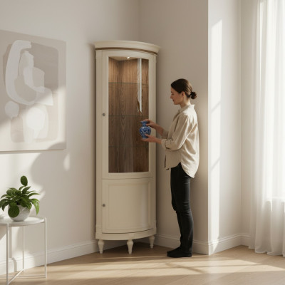 Eck Vitrin Vitrin Schaf Vitrine Wunnzëmmer Schaukäschten Design Holz Nei