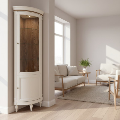 Eck Vitrin Vitrin Schaf Vitrine Wunnzëmmer Schaukäschten Design Holz Nei