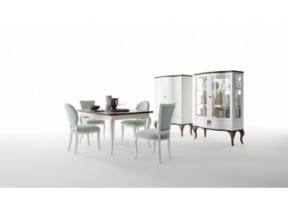 Esszëmmer Garnitur Set Klassesch Dësch 4x Still Vitrine Kommode 7tlg