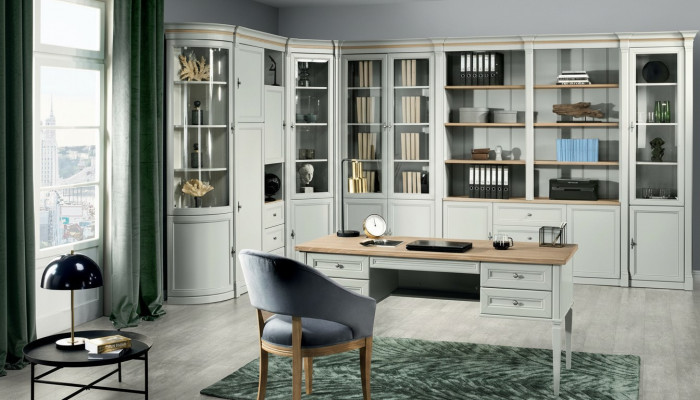 Büro Ariichtung Dësch mat Schëffelen Aarbechtszëmmer Home Office Schreifdësch nei