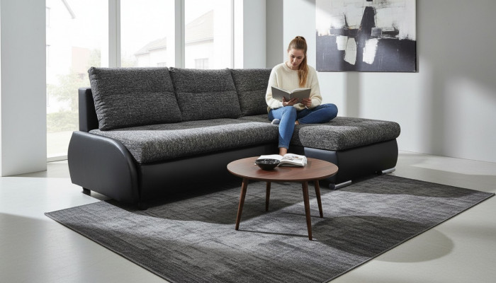 Ecksofa Design Schlofstull Sofas Bettfunktioun Couch Lieder Textil Polster Neien