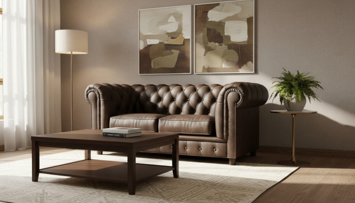 Chesterfield Canapé 2 Sëtzer Polster Sëtz Textil Stoff Canapéen Lieder Sofen Sofa