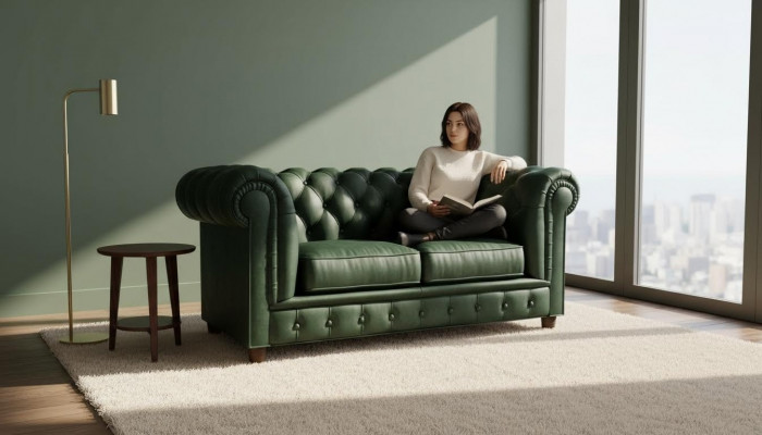 Chesterfield Luxus 2 Sëtzer Couch Polstersofa Stoff Couchen Garnitur Nei