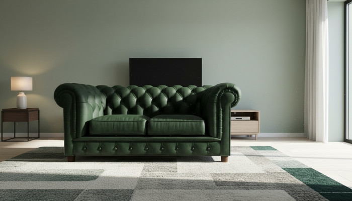 Chesterfield Luxus 2 Sëtzer Couch Polstersofa Stoff Couchen Garnitur Nei